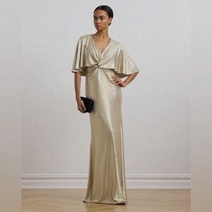 LAUREN RALPH LAUREN Foil-Print Jersey Cape Gown Wedding Bridesmaid Evening